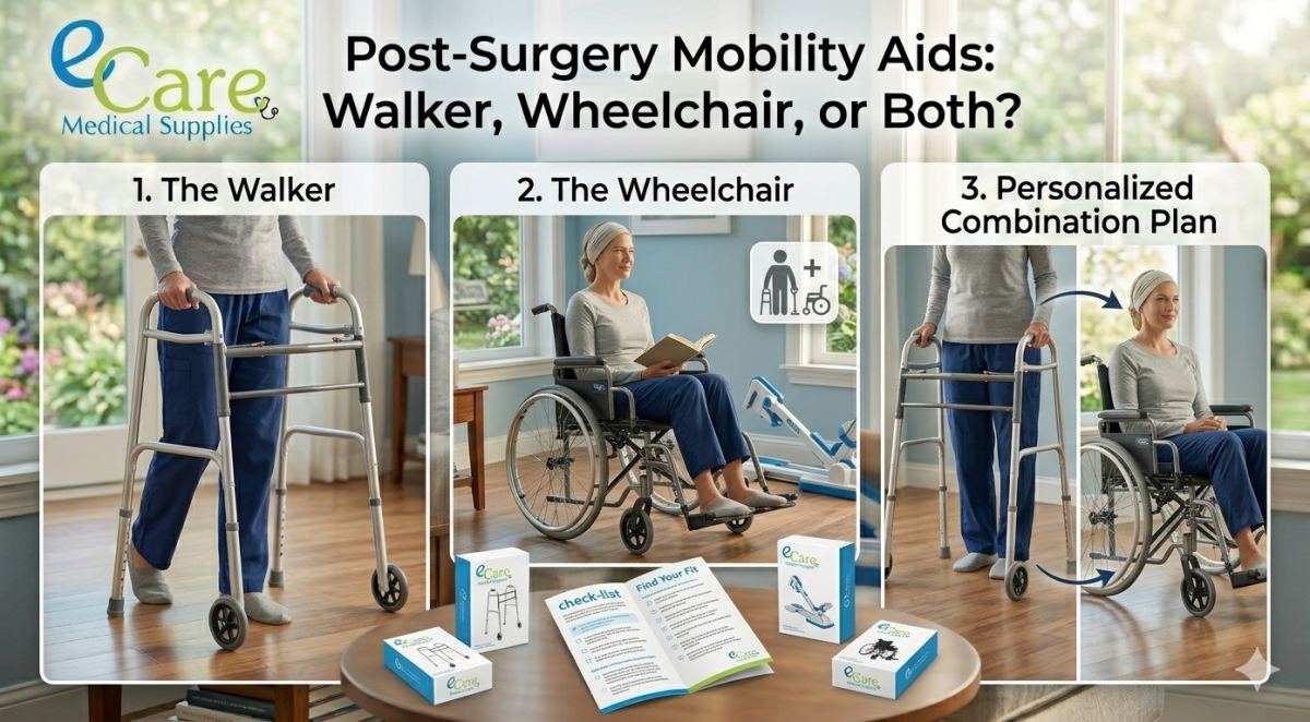 Post Surgery Mobility Aid Walker Wheelchair Or Both | E Care Medical Supplies