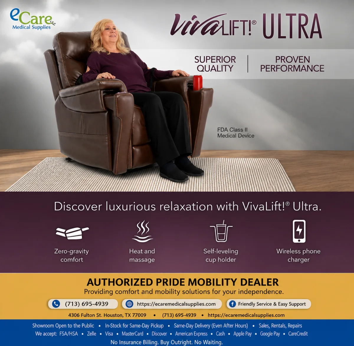 The VivaLift! lift chairs — available at our showroom