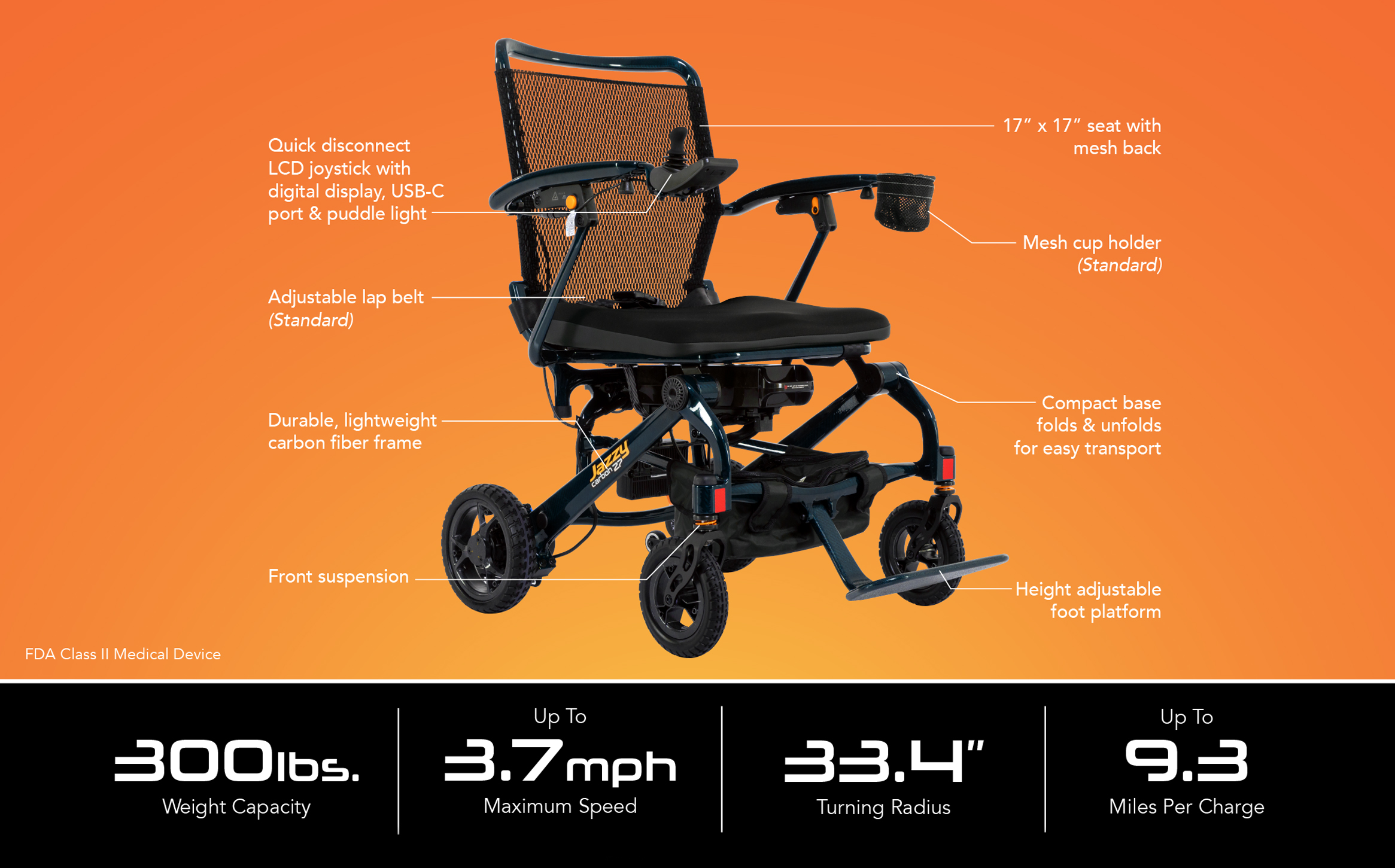 Jazzy Carbon 27 Ultra Lite Folding Power Wheelchair 275 lb Capacity