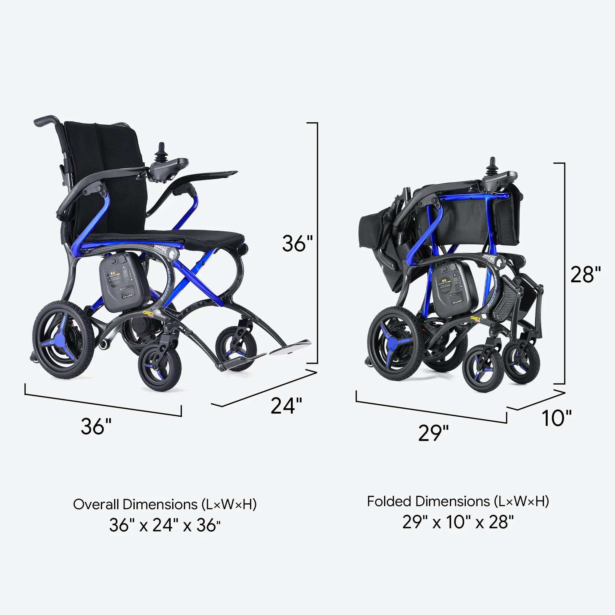 Ultralite G20 Pro Carbon Fiber Folding electric wheelchair - Only 25 Lbs Weight