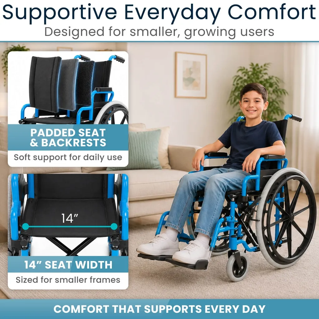 Vive Health Pediatric Wheelchair 14 inch Bright Blue
