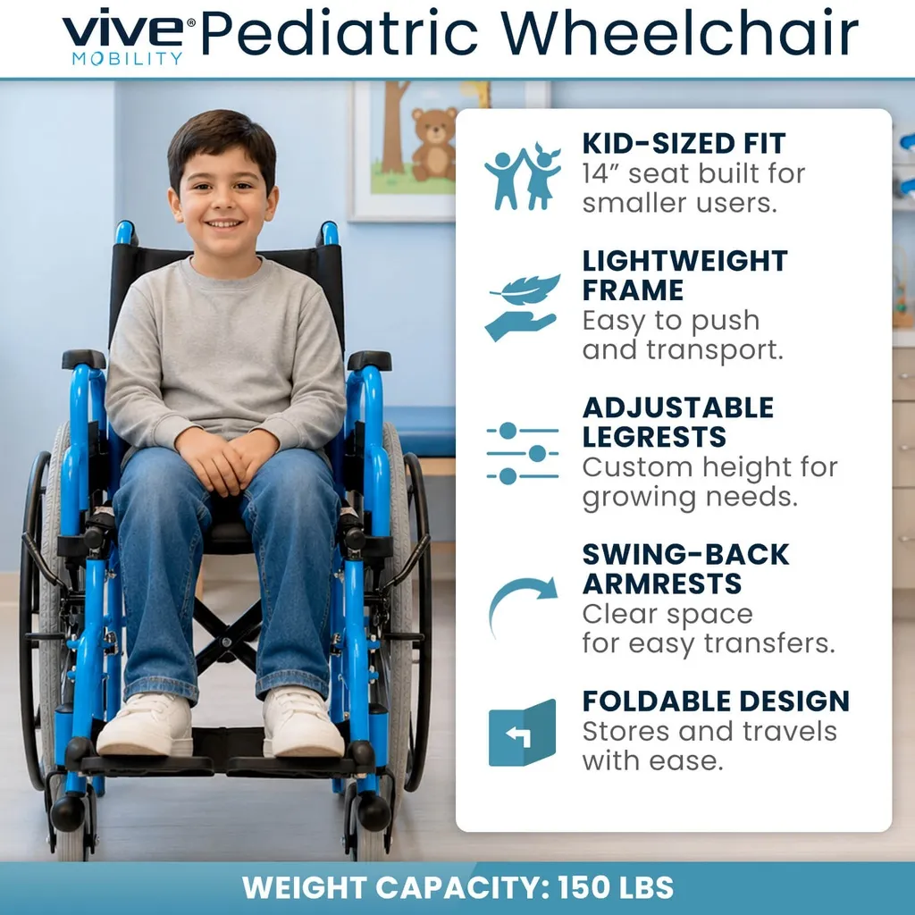 Vive Health Pediatric Wheelchair 14 inch Bright Blue