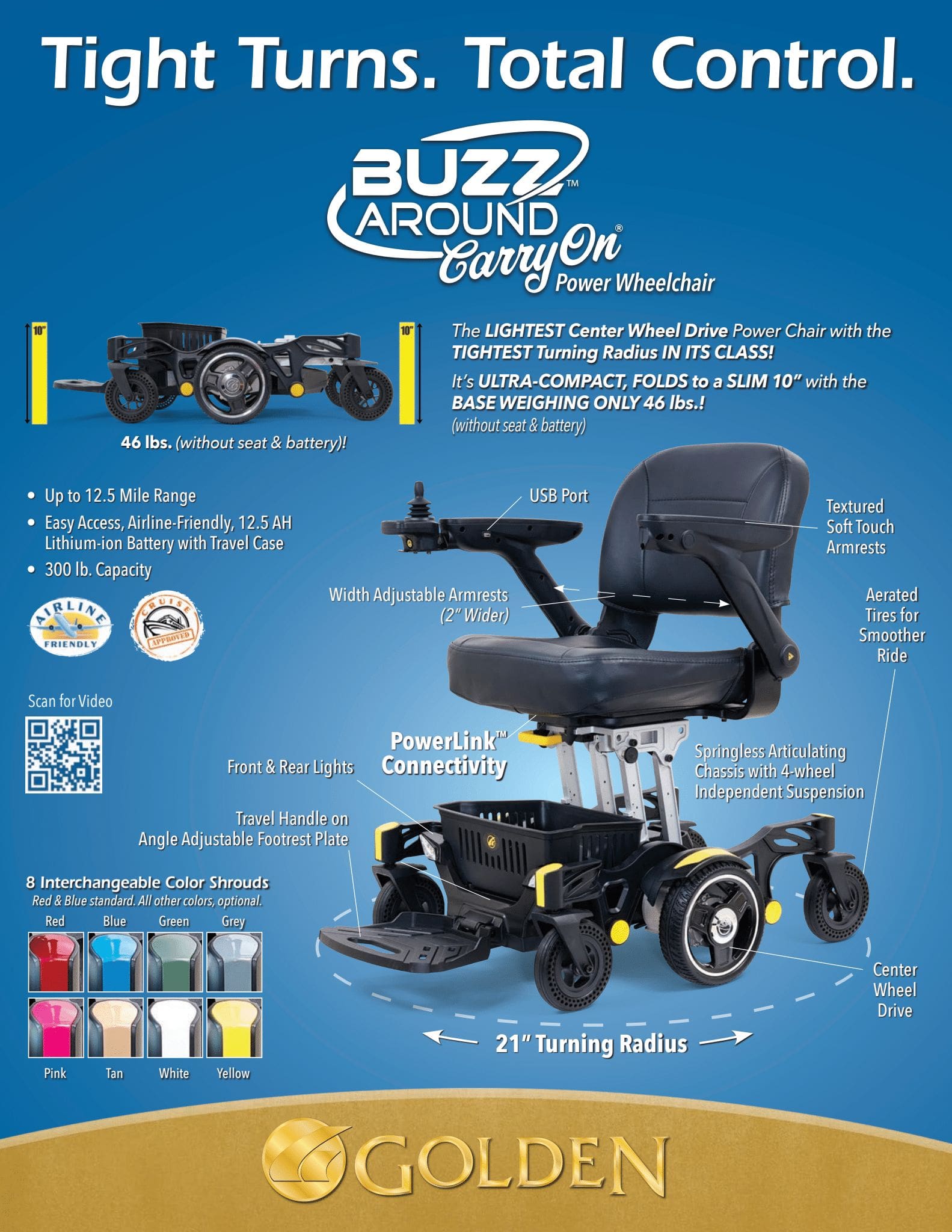 Golden Technologies Buzzaround Carry On Folding Power Wheelchair