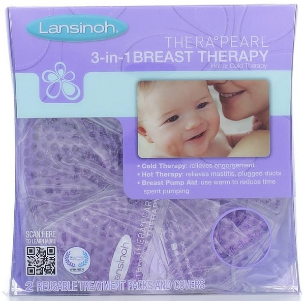 Lansinoh TheraPearl 3-in-1 Hot or Cold Breast Therapy Pack with Cover, 2  Count