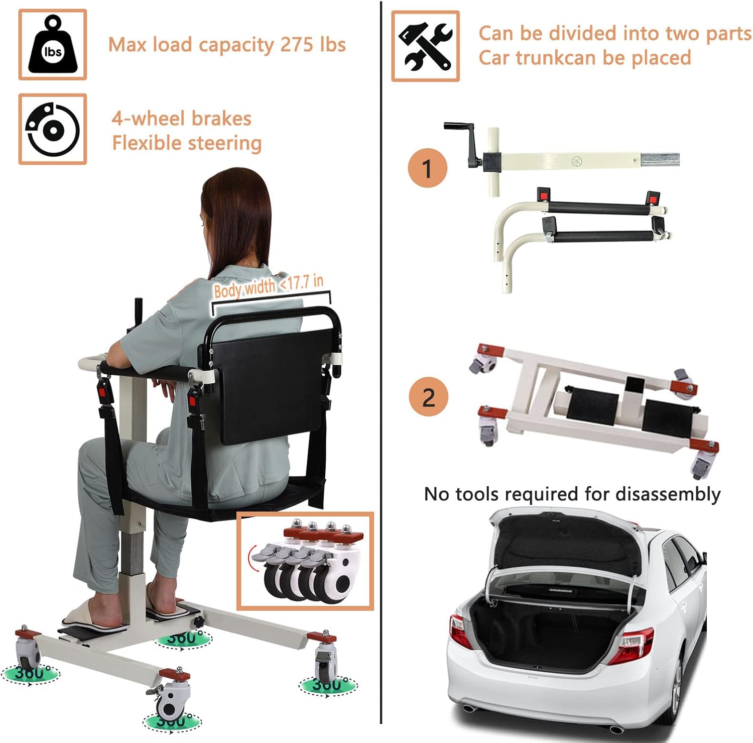 Multifunctional Hydraulic Patient Lift Transfer Chair For Home