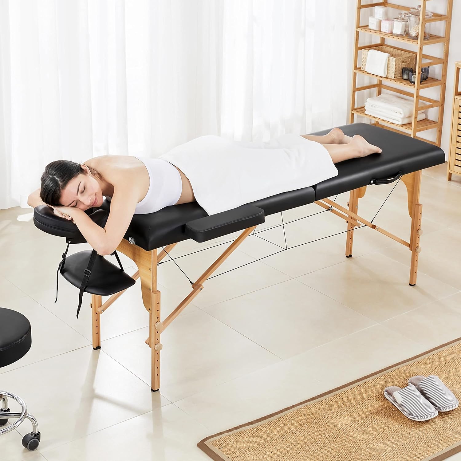 Portable Massage Table with Adjustable Headrest and Armrests