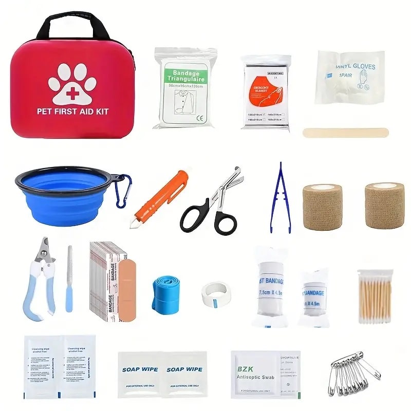 Pet First Aid Kit for Dogs & Cats - 90-Piece Portable