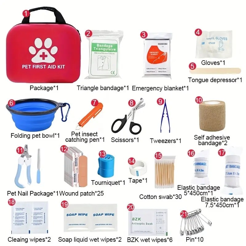 Pet First Aid Kit for Dogs & Cats - 90-Piece Portable